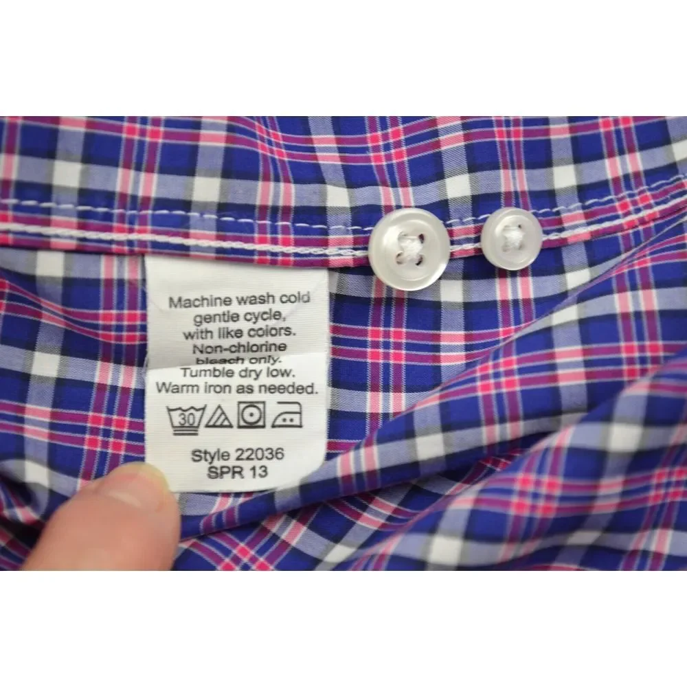 J Crew Light Weight Dress Shirt Cotton Men's L Slim Fit Blue &‎ Red Plaid